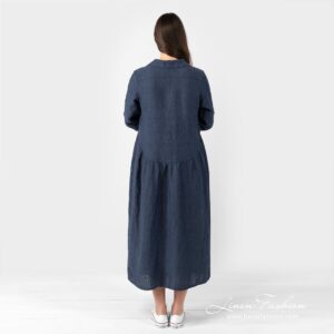 MONTANA dark blue linen dress back side