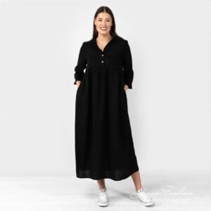 MONTANA black linen long dress