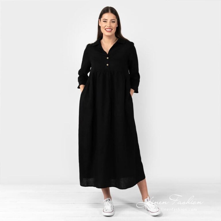 MONTANA black linen long dress