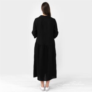 MONTANA black linen dress from back side
