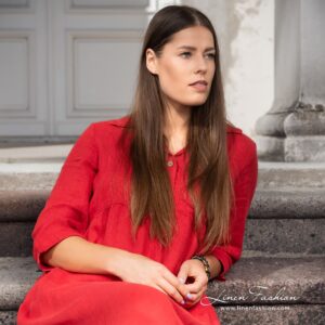 Long red linen dress