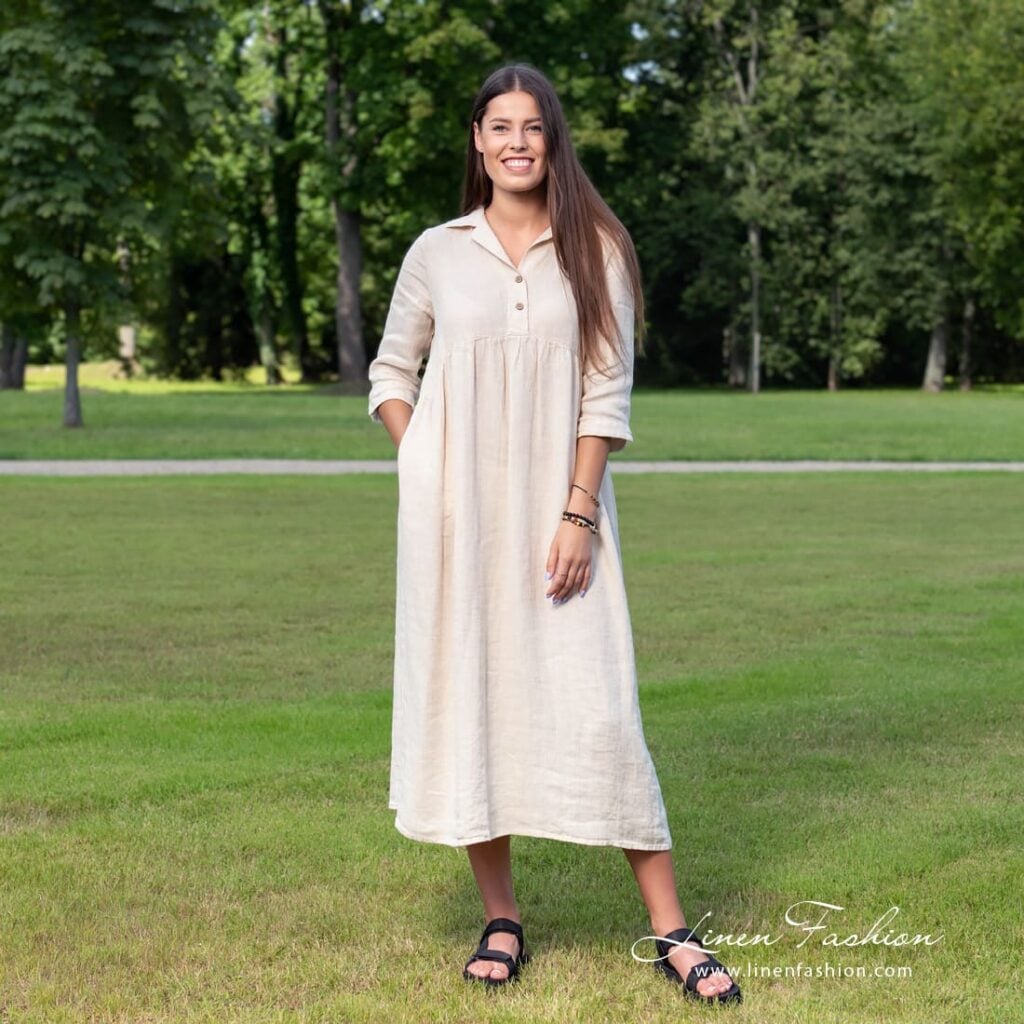 MONTANA INA light sand linen dress