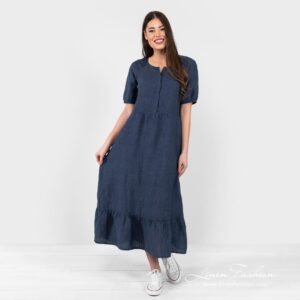ZOE navy linen dress wrinkled bottom