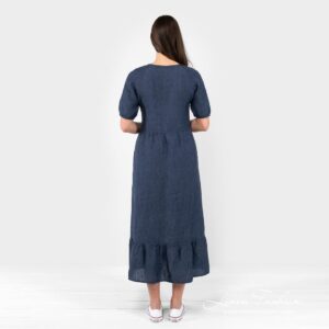 ZOE navy linen dress from back side