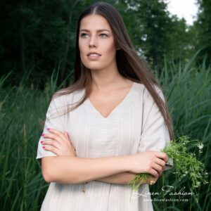 Grey linen dress with V-neck