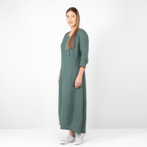 long green linen dress, long.
