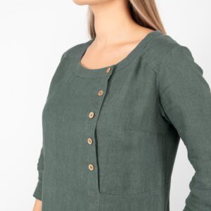 long green linen dress, round neck