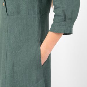 long green linen dress, 3/4 sleeves