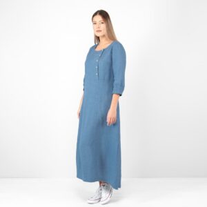 long jeans blue linen dress, washed