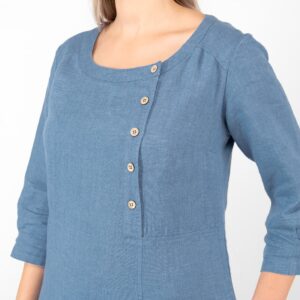 long jeans blue linen dress, with button closure