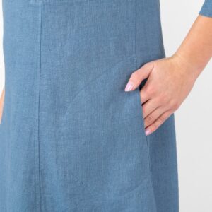long jeans blue linen dress, with side pockets