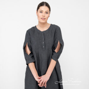 linen dark grey wide dress , washed.