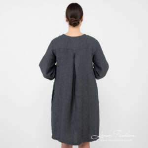 linen dark grey wide dress from backside.