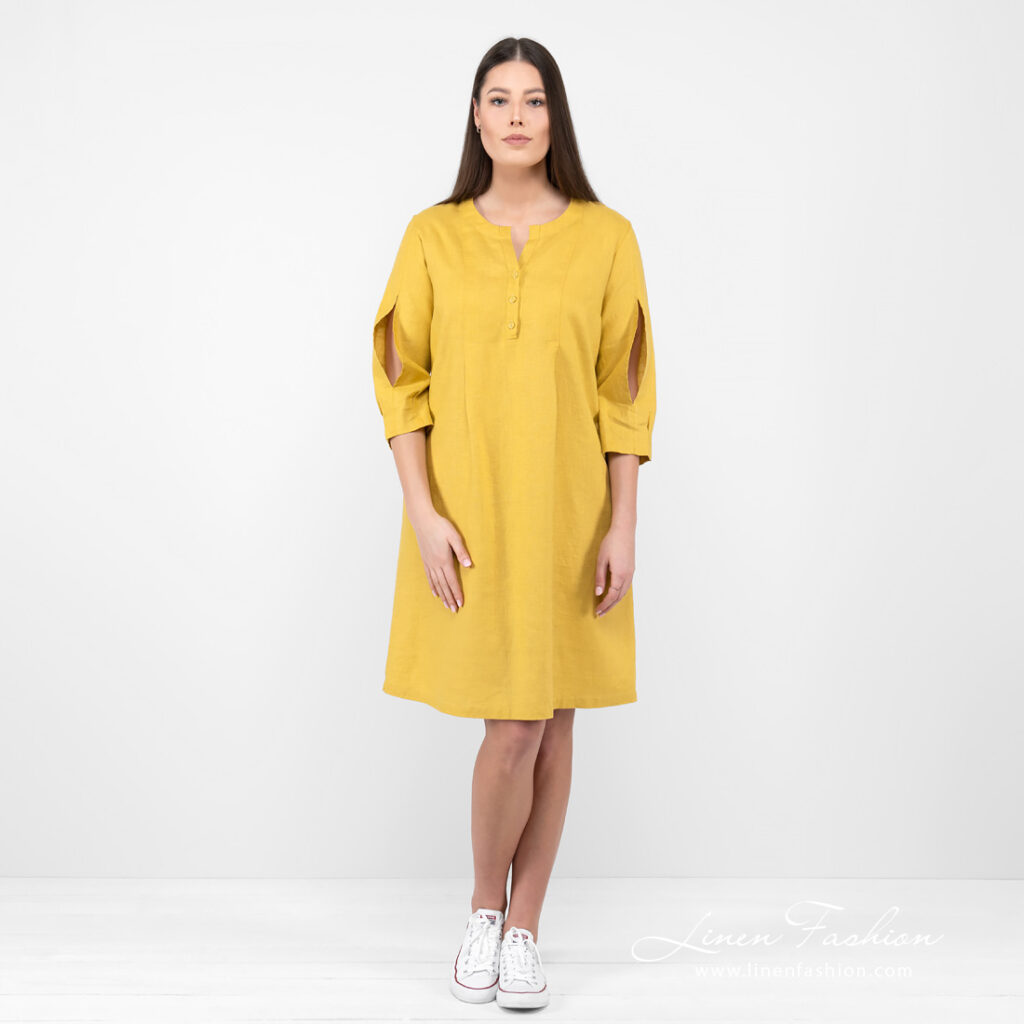 Linen mustard dress,.