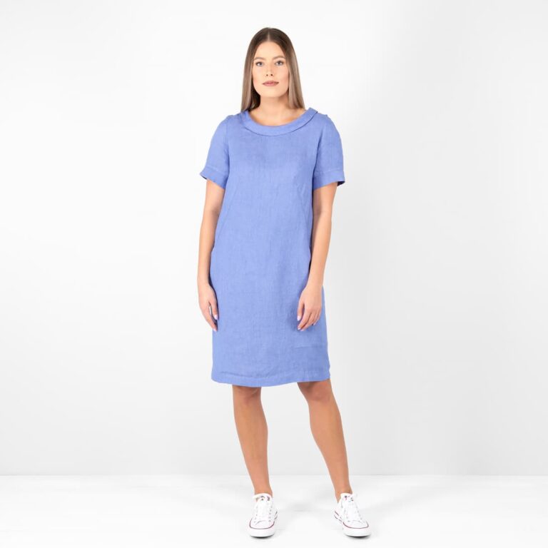 blue linen dress midi