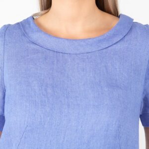 blue linen dress midi, round neck