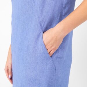 blue linen dress midi, pockets