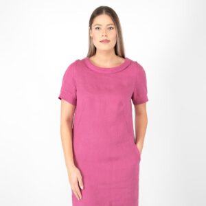fuchsia pink linen dress short sleeves