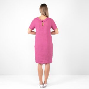 fuchsia pink linen dress from backside