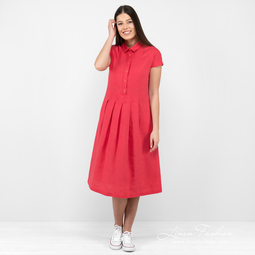raspberry linen dress.