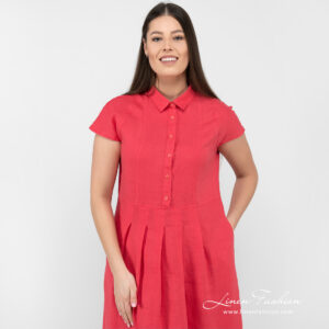 raspberry linen dress short sleeves.