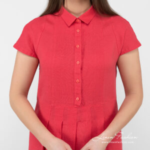 raspberry linen dress with button closure.