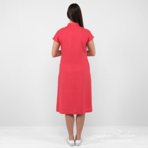 raspberry linen dress from backside.