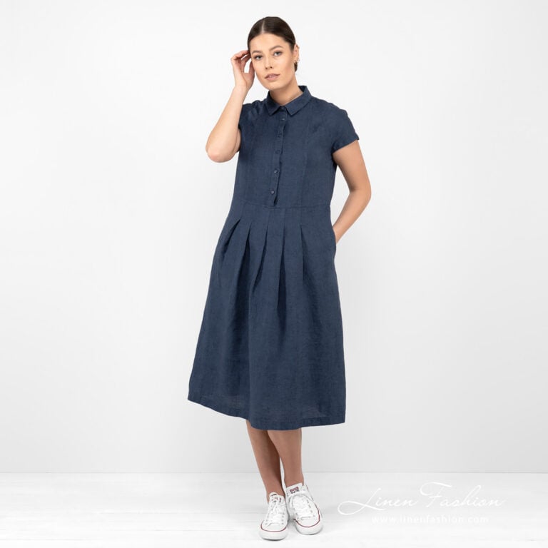 long linen dark blue dress.