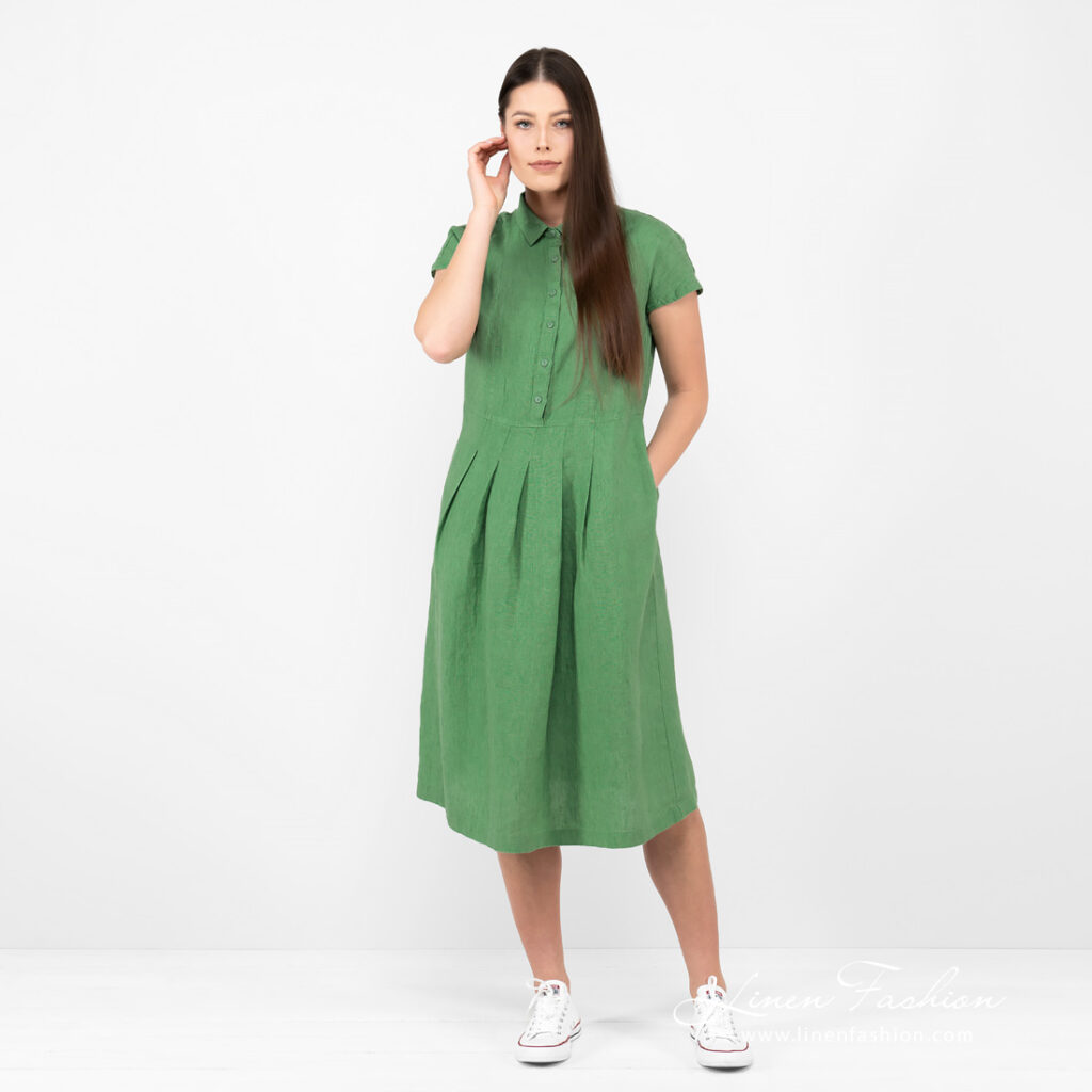 linen green long dress.