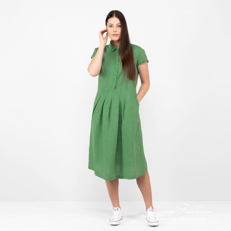 linen green long dress.