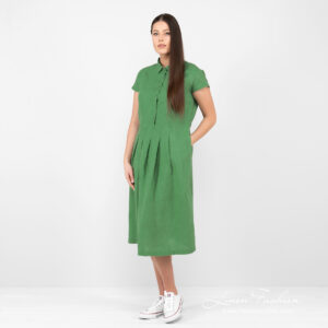 linen green long dress, washed.