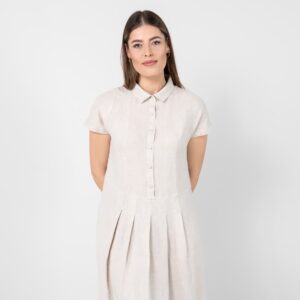 beige midi linen dress, button up