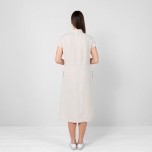 beige midi linen dress, from backside