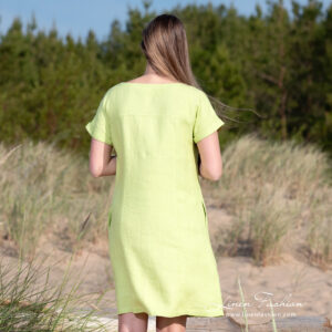 light green linen dress from backside.