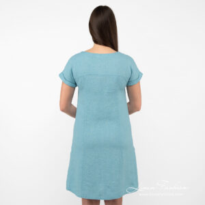 turquoise linen dress from backside.
