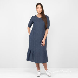 dark blue long linen dress.