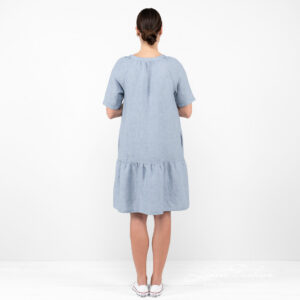 linen blue dress from backside.