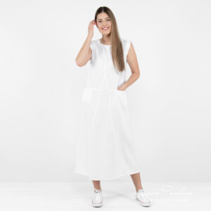 white long linen dress, washed.