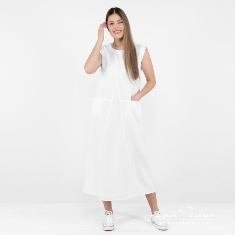 white long linen dress, washed.