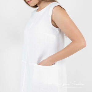 white long linen dress, with pockets.