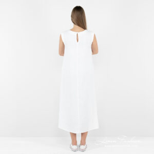 white long linen dress, from backside.