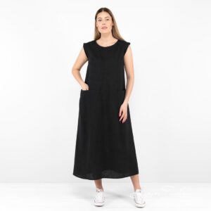 black long linen dress washed.