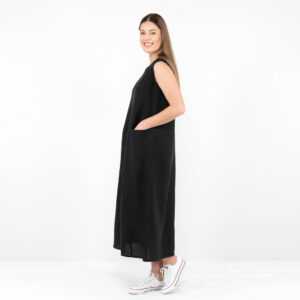 black long linen dress sleevless.