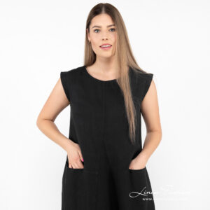 black long linen dress round neck.