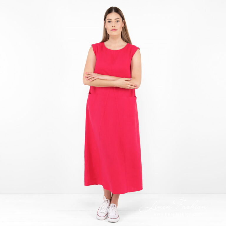 fuchsia linen dress.