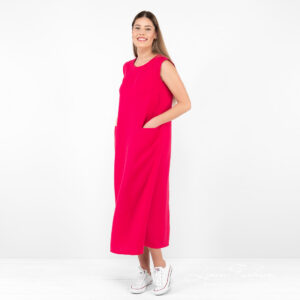 fuchsia linen dress, long A form.