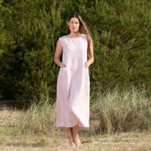 rose linen dress , long.