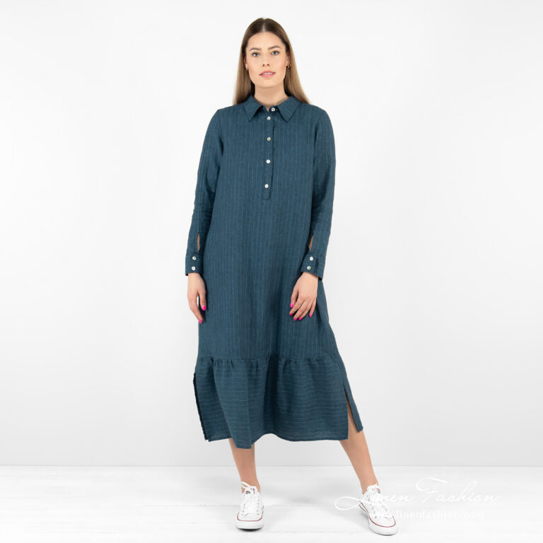 dark blue linen dress.