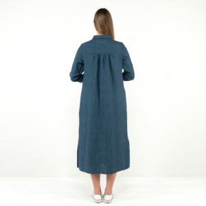 dark blue linen dress from backside.