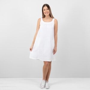 white linen sleevless dress